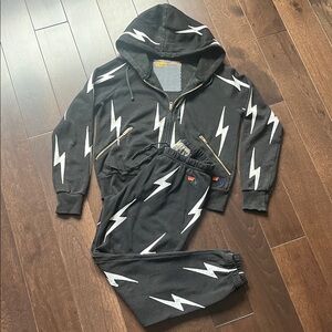 Aviator Nation, repeat bolt black, and white sweatpants, and hoodie size small